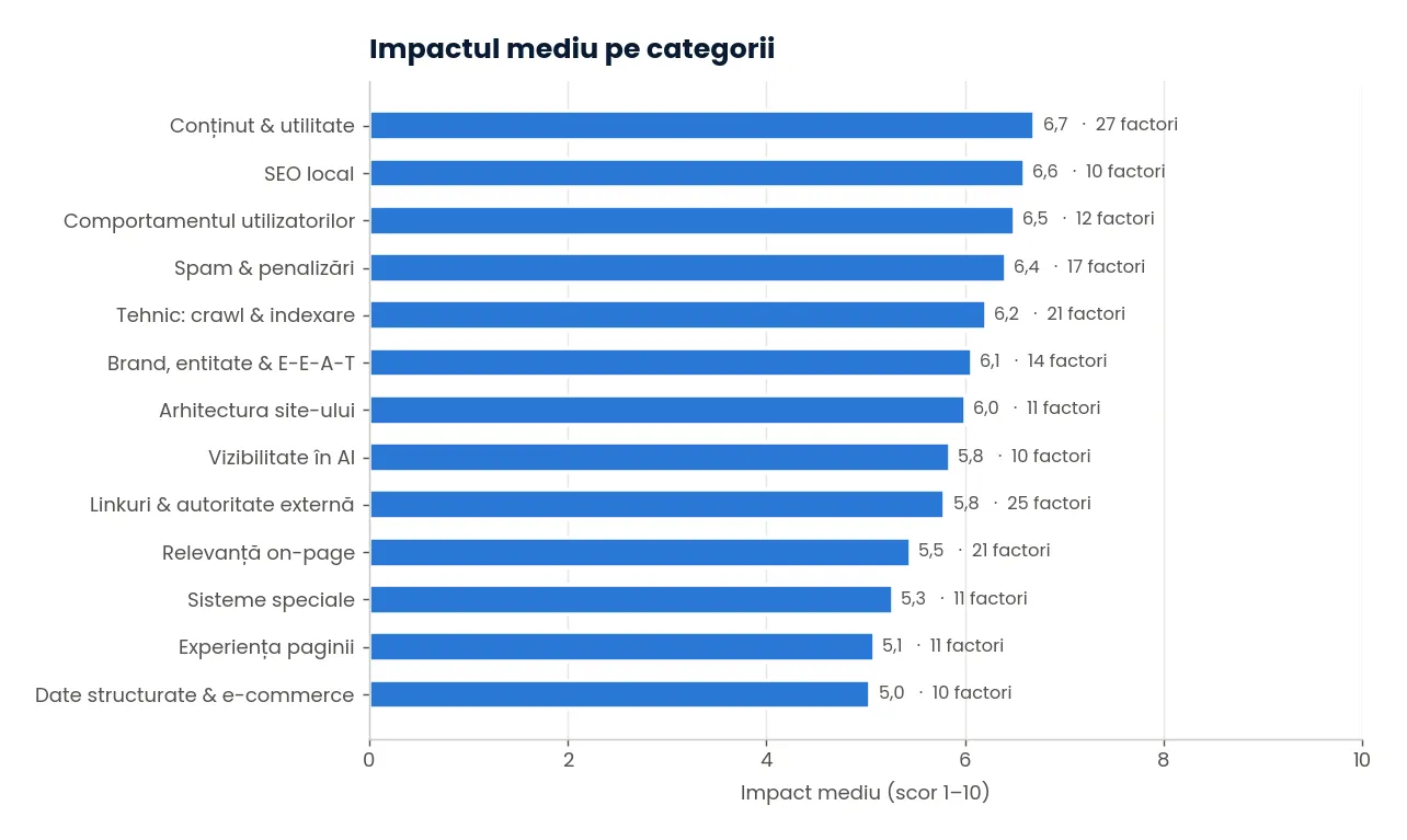 Cei 200 de factori pe categorii: număr de factori și impact mediu