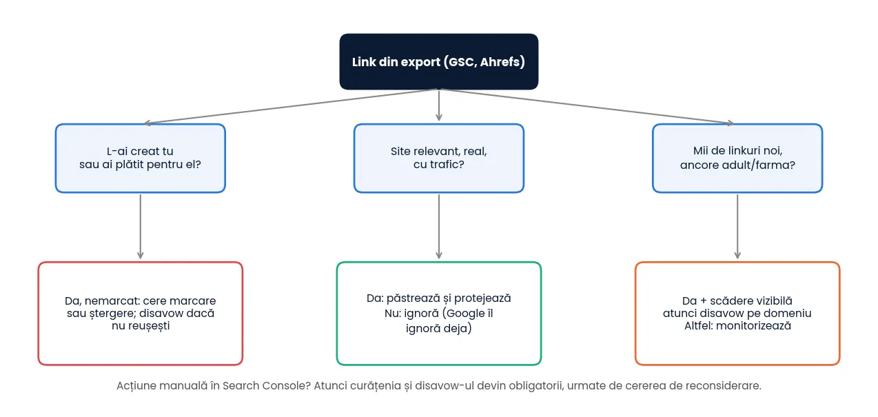 Ce faci cu fiecare link din audit: arbore de decizie